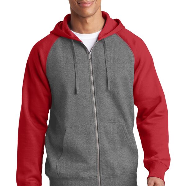 Raglan Colorblock Full Zip Hooded Fleece Jacket Thumbnail