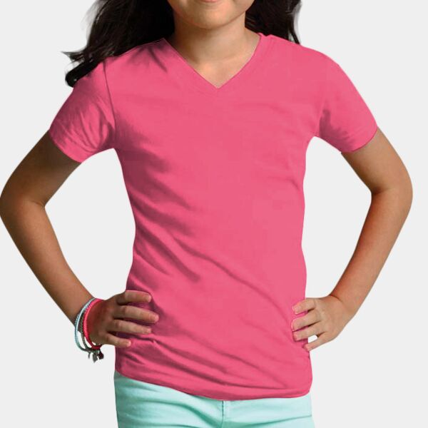 LA T Juniors’ Fine Jersey V-Neck Longer Length T-Shirt Thumbnail