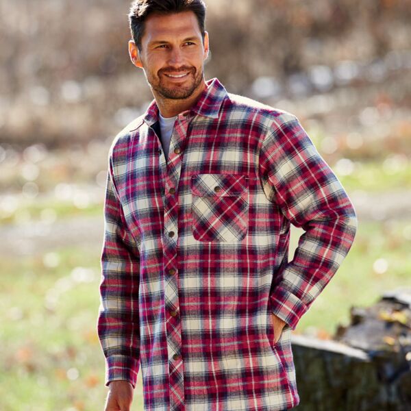 Men's Flannel Shirt Jacket with Quilt Lining Thumbnail