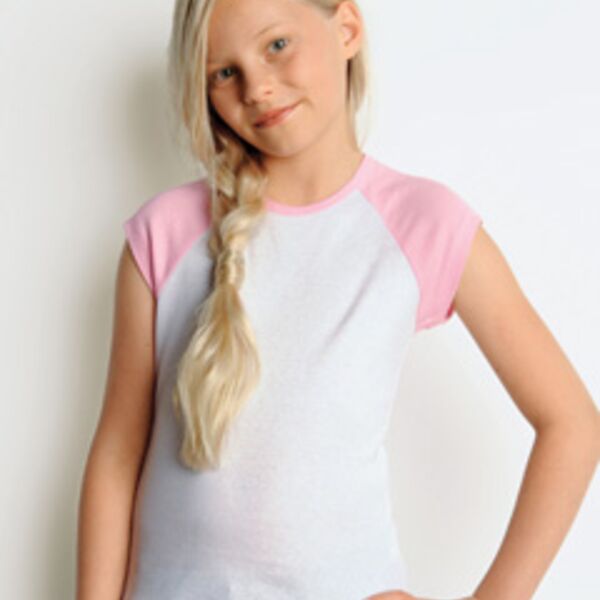 Girls’  5.8 oz., 1x1 Baby Rib Contrast Cap-Sleeve Raglan Thumbnail