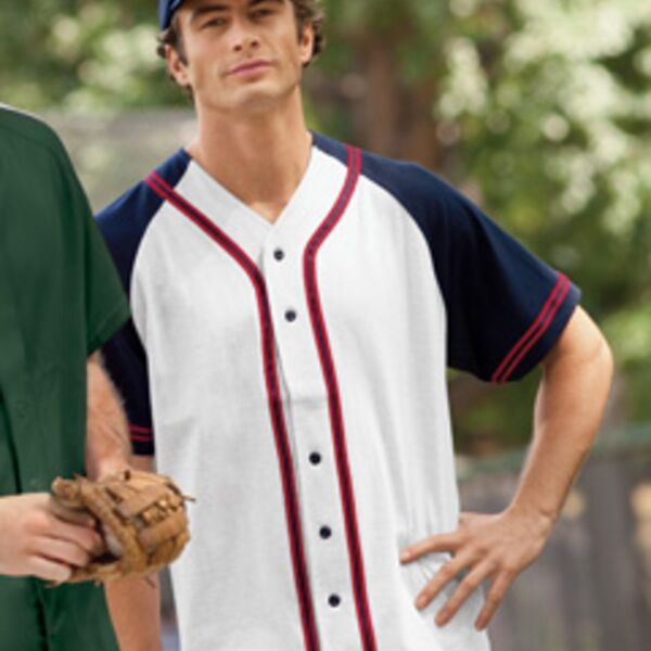 6.7 oz. Contrasting Raglan Sleeve Button-Front Baseball Jersey Thumbnail